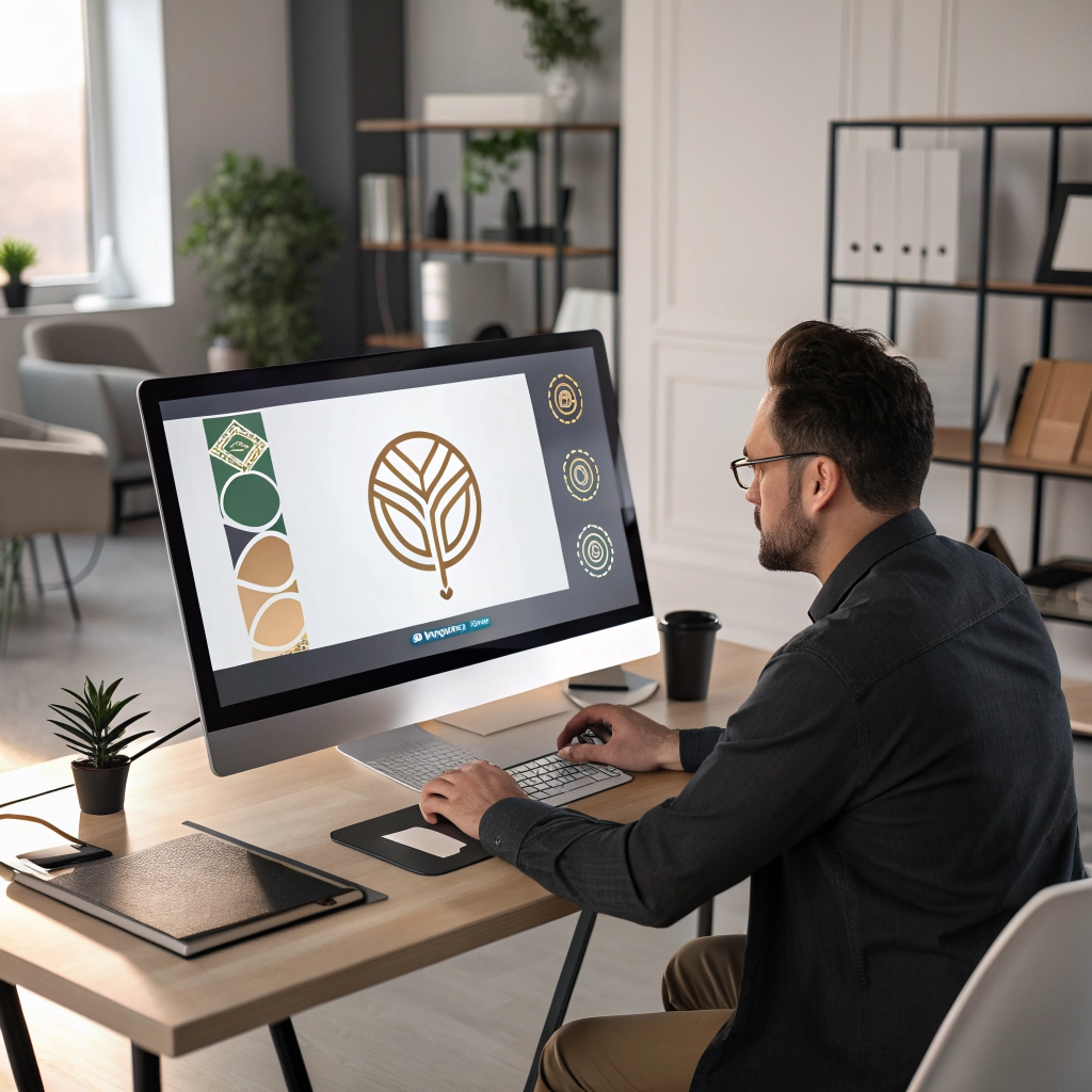 Designer grafico al lavoro su un progetto aziendale